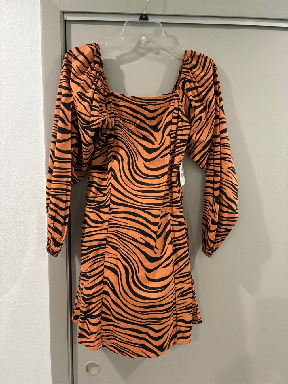 Billabong Orange and Black Zebra-Print Puff Sleeve Mini Dress